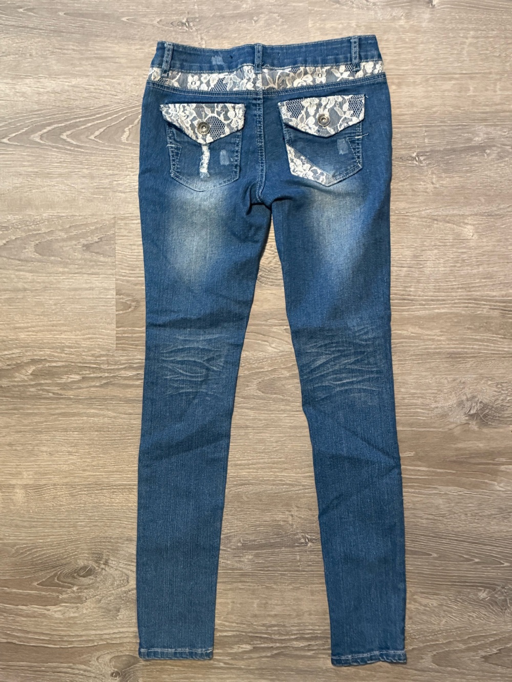 Instant Vintage Lace Distressed Denim Jean Pants - Picture 2 of 3